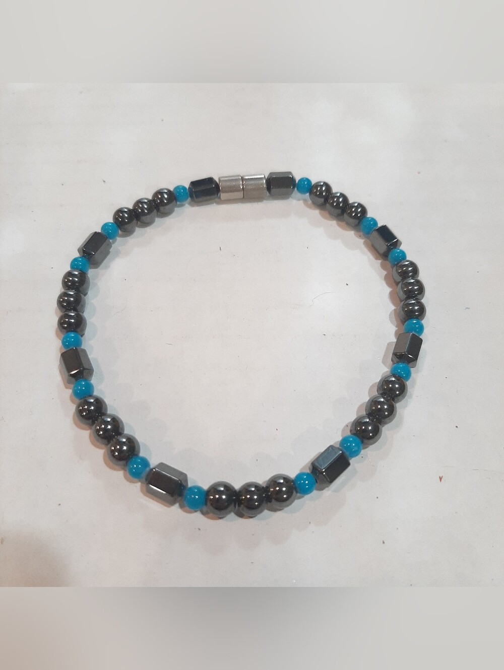 Hematite Magnetic Therapy Bracelet with turquoise accents